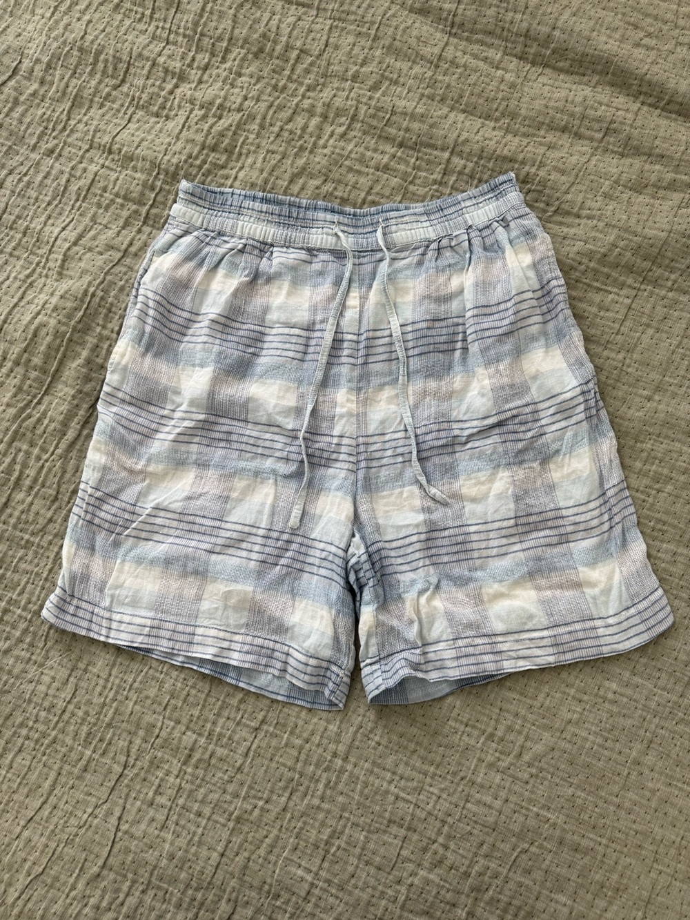 Allsport Linen & Cotton Blend Men’s Plaid Blue & White Summer Shorts